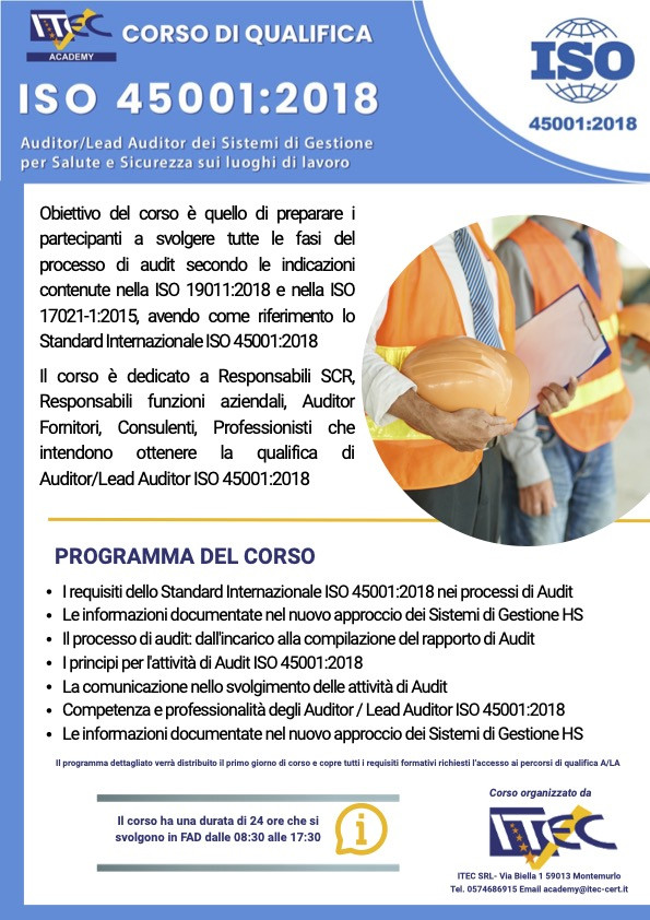 Corso A/LA ISO 45001:2018