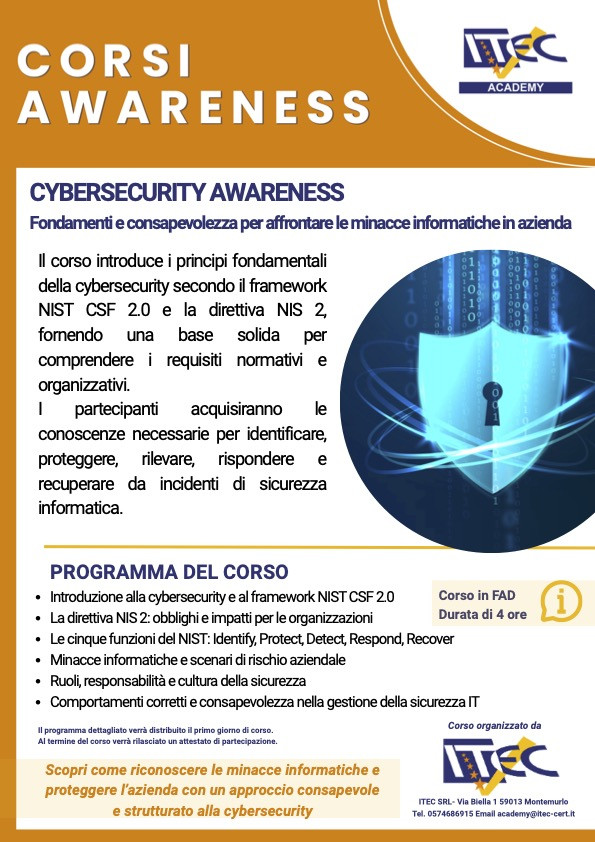 CYBERSECURITY AWARENESS - Fondamenti e consapevolezza per affrontare le minacce informatiche in azienda